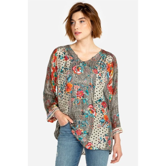 Johnny Was Tops - Johnny Was Jolie Floral Silk Boho Blouse